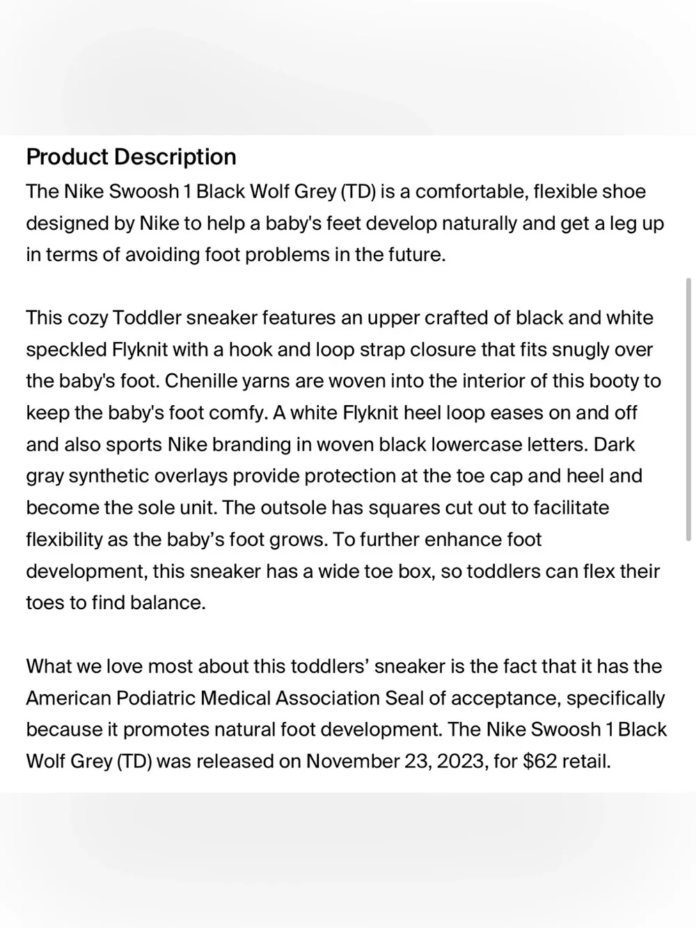 Nike Swoosh 1 TD 'Black Wolf Grey
